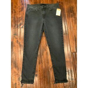 Joe’s Jeans Black Skinny Crop Denim Distressed Jeans With Cuffed Hems, Size 30